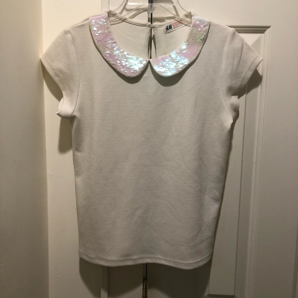 EUC girls top with sequin collar